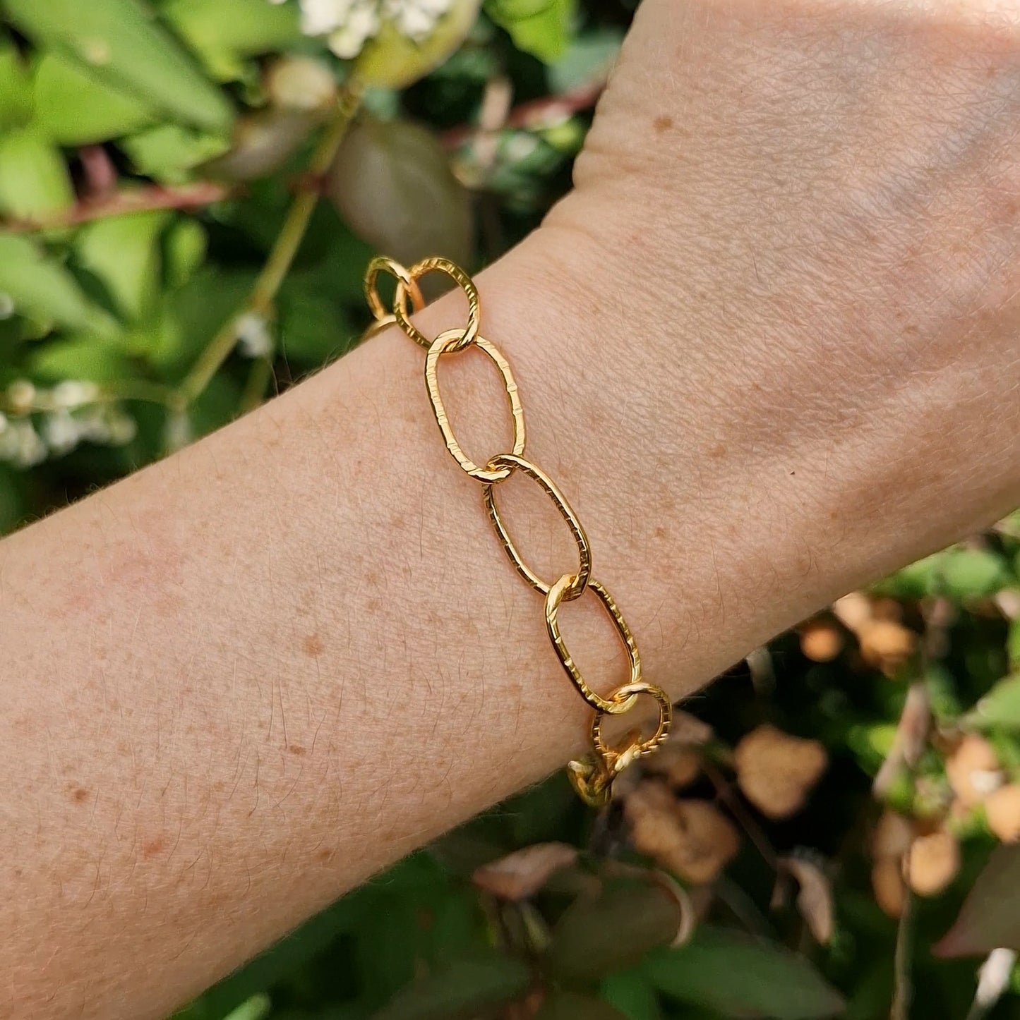 Bark Hammered Paperclip Bracelet ~ Gold Vermeil