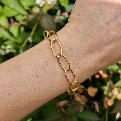 Bark Hammered Paperclip Bracelet ~ Gold Vermeil