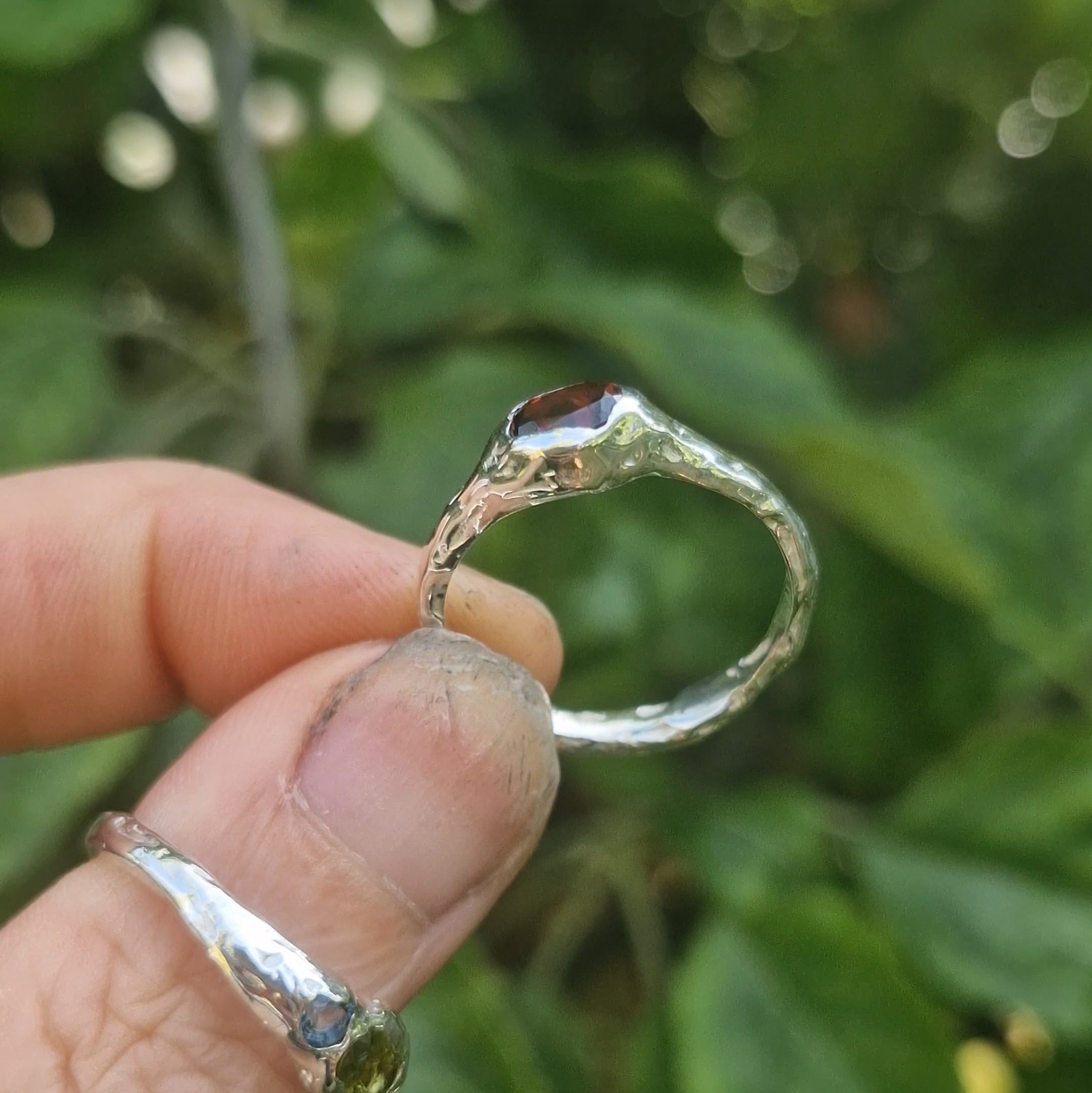 Molten Red Garnet Ring - size uk Q