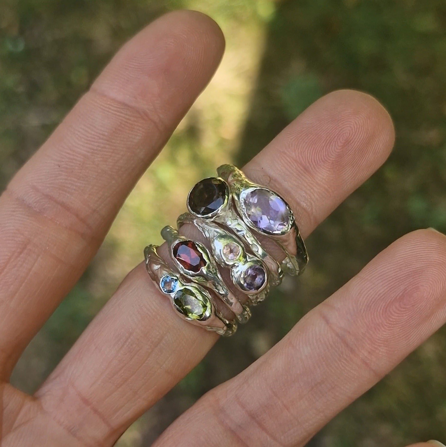 Molten Peridot & Topaz Ring - size uk m 1/2