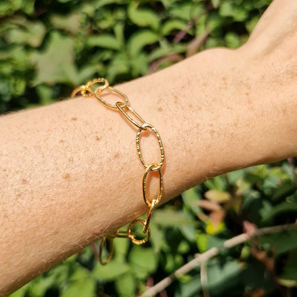 Bark Hammered Paperclip Bracelet ~ Gold Vermeil